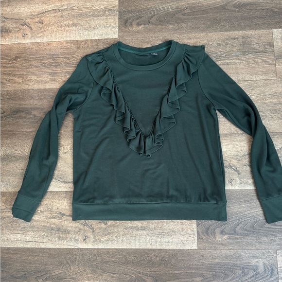 Halogen Ruffle Shirt.  Dark green color.  Women’s size medium.  Long sleeve. - Picture 1 of 4